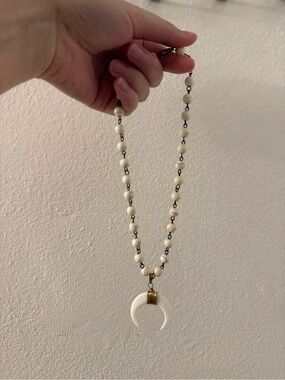 Beaded Crescent Pendant Necklace - White